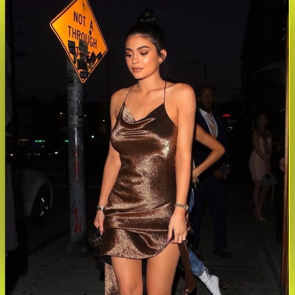 Brown silky midi dress